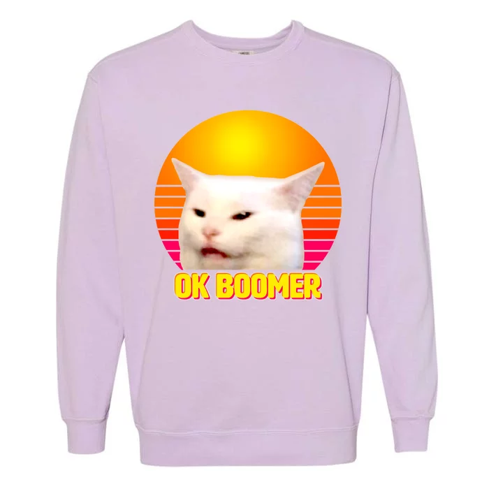 Funny Retro Table Cat OK Boomer Meme Garment-Dyed Sweatshirt