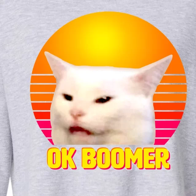 Funny Retro Table Cat OK Boomer Meme Cropped Pullover Crew