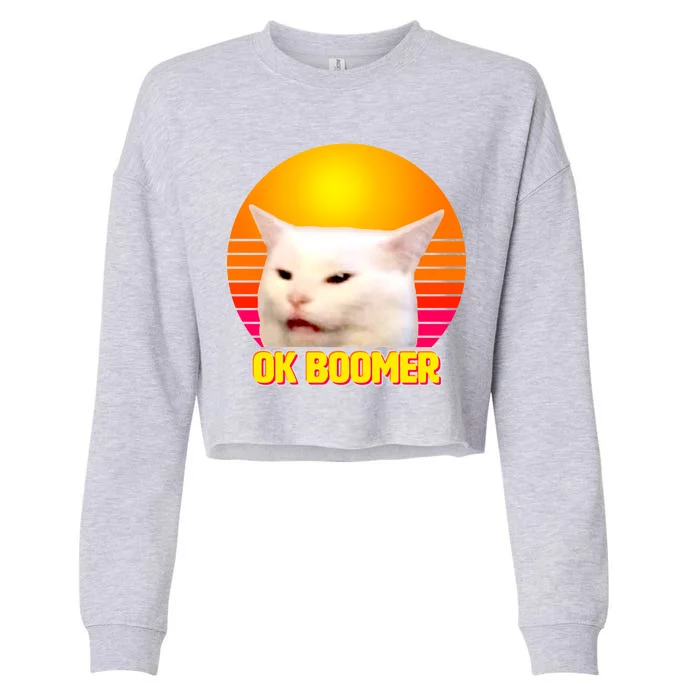 Funny Retro Table Cat OK Boomer Meme Cropped Pullover Crew