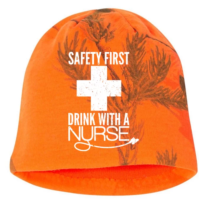 Funny Safety First Drink With A Nurse Kati - Camo Knit Beanie