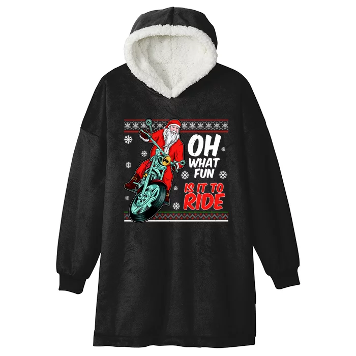 Funny Santa Oh What Fun It Is To Ride Motorcycle Hooded Wearable Blanket