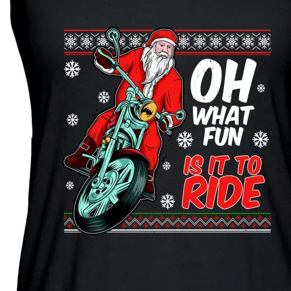 Funny Santa Oh What Fun It Is To Ride Motorcycle Ladies Essential Flowy Tank