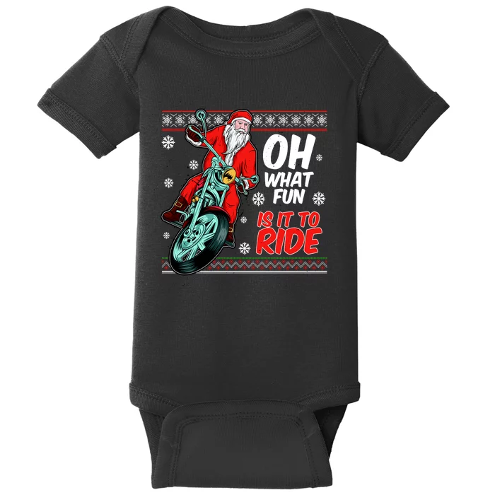 Funny Santa Oh What Fun It Is To Ride Motorcycle Baby Bodysuit