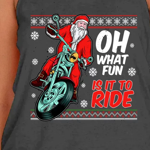 Funny Santa Oh What Fun It Is To Ride Motorcycle Women's Knotted Racerback Tank