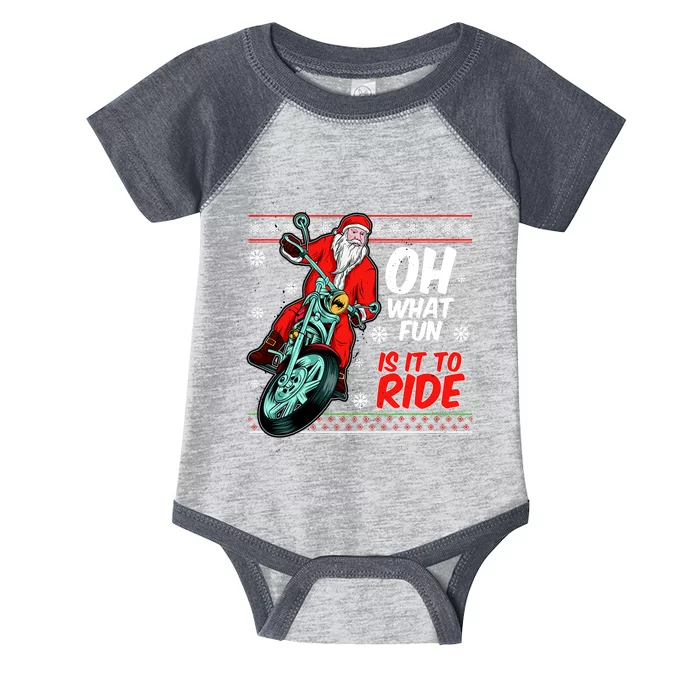 Funny Santa Oh What Fun It Is To Ride Motorcycle Infant Baby Jersey Bodysuit