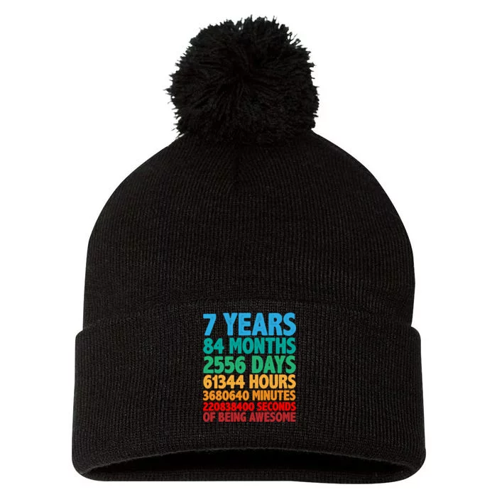 Funny Seven Years Old 7th Birthday Pom Pom 12in Knit Beanie