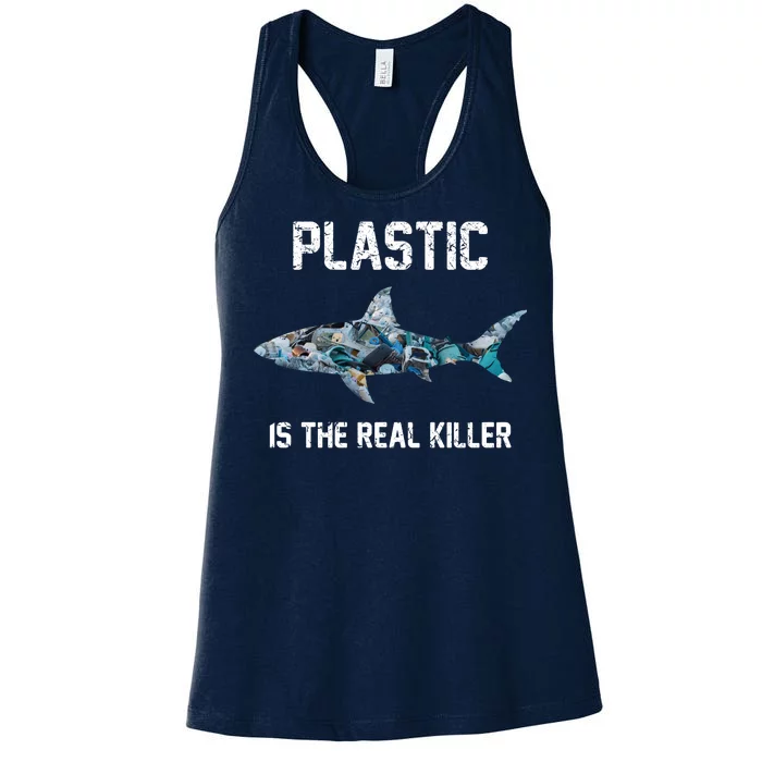 Funny Shark Plastic Is The Real Killer Women's Racerback Tank