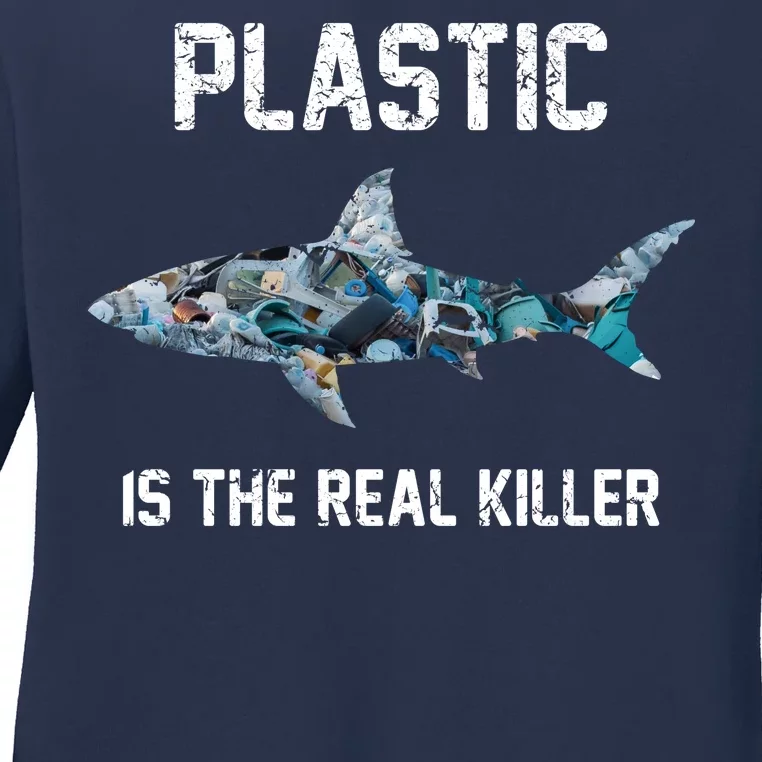 Funny Shark Plastic Is The Real Killer Ladies Long Sleeve Shirt