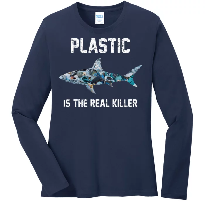 Funny Shark Plastic Is The Real Killer Ladies Long Sleeve Shirt