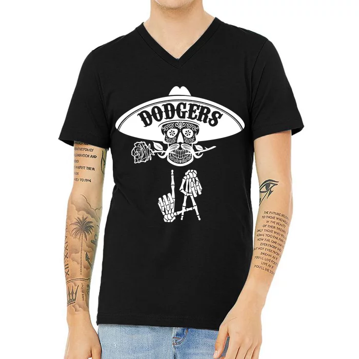 Teeshirtpalace Funny Skull Dodgers Women's V-Neck T-Shirt