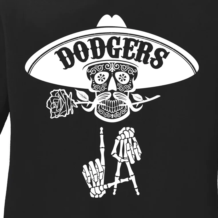 Funny Skull Dodgers Ladies Long Sleeve Shirt