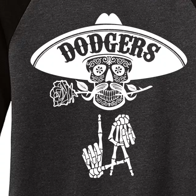 Funny Skull Dodgers Women's Tri-Blend 3/4-Sleeve Raglan Shirt