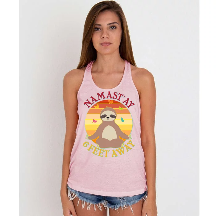 Funny Sloth Namast'ay 6 Feet Away Women's Knotted Racerback Tank