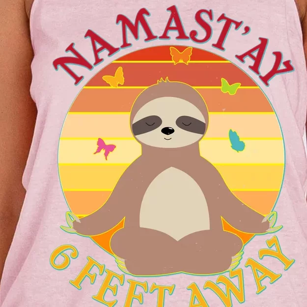 Funny Sloth Namast'ay 6 Feet Away Women's Knotted Racerback Tank