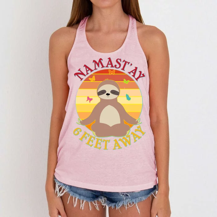 Funny Sloth Namast'ay 6 Feet Away Women's Knotted Racerback Tank