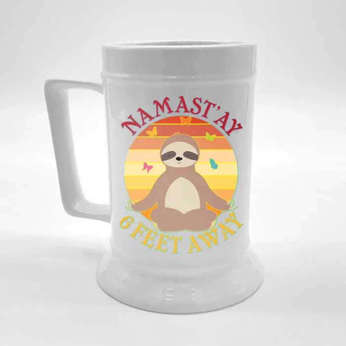 Funny Sloth Namast'ay 6 Feet Away Front & Back Beer Stein