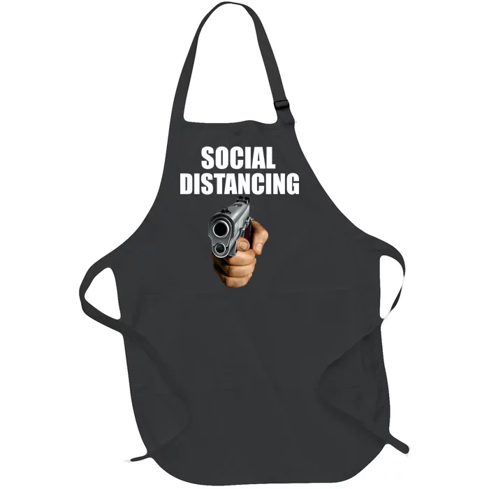 Funny Social Distancing Gun Full-Length Apron With Pocket