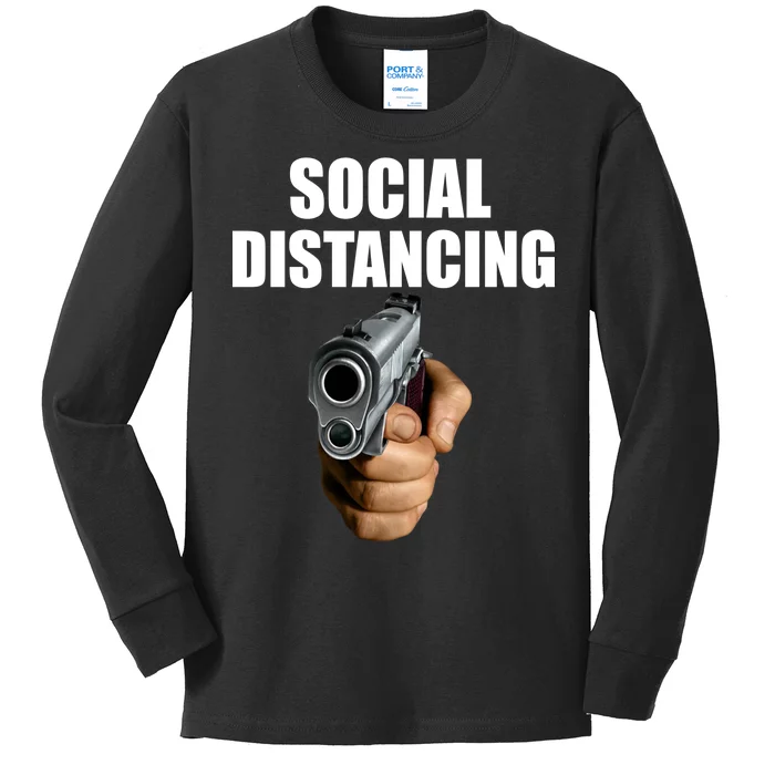 Funny Social Distancing Gun Kids Long Sleeve Shirt