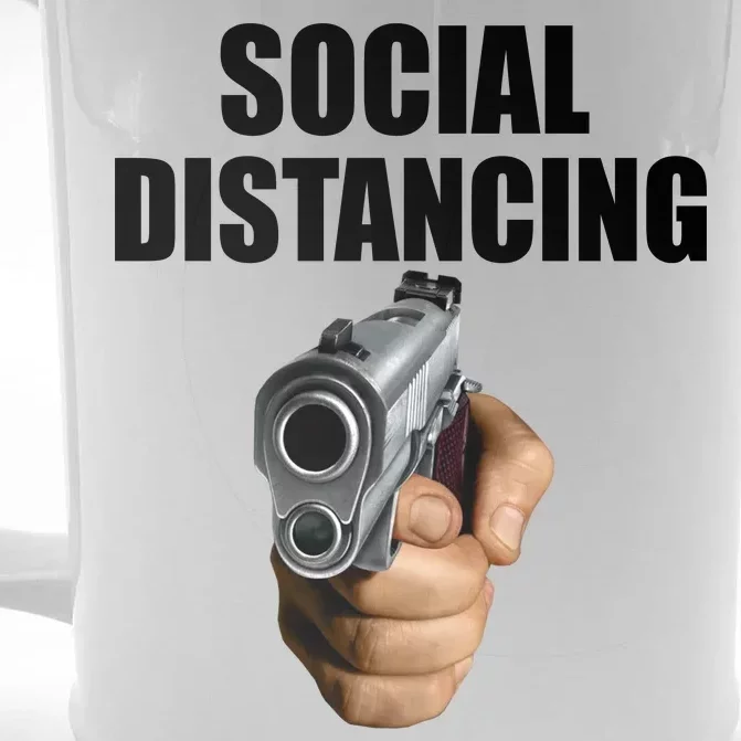 Funny Social Distancing Gun Front & Back Beer Stein