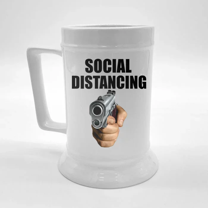 Funny Social Distancing Gun Front & Back Beer Stein