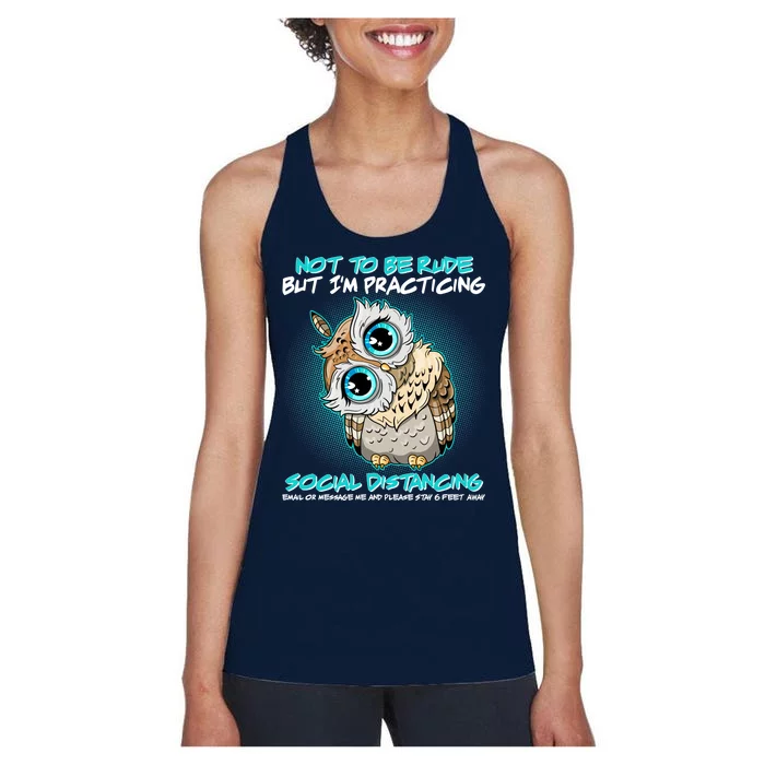 Funny Social Distancing Owl Meme Women's Racerback Tank