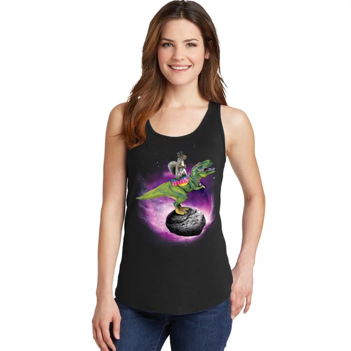 Funny Squirrel Riding T-Rex Space Galaxy Ladies Essential Tank