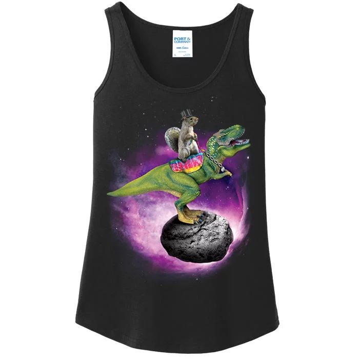 Funny Squirrel Riding T-Rex Space Galaxy Ladies Essential Tank