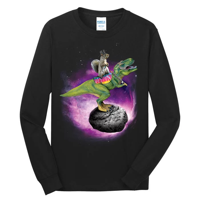 Funny Squirrel Riding T-Rex Space Galaxy Tall Long Sleeve T-Shirt