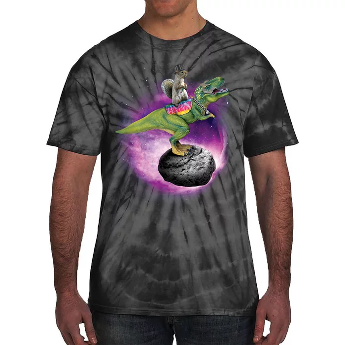 Funny Squirrel Riding T-Rex Space Galaxy Tie-Dye T-Shirt