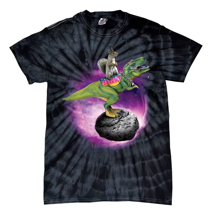 Funny Squirrel Riding T-Rex Space Galaxy Tie-Dye T-Shirt