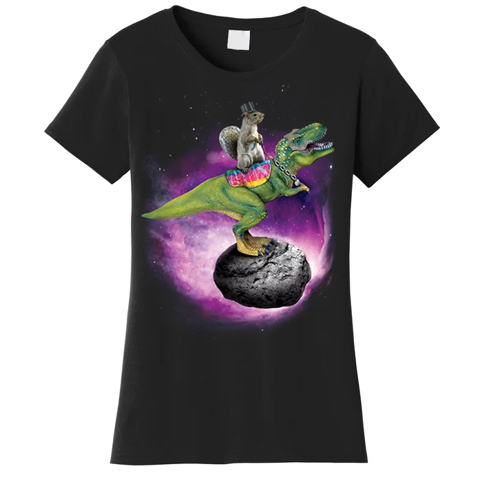 Funny Squirrel Riding T-Rex Space Galaxy Women's T-Shirt