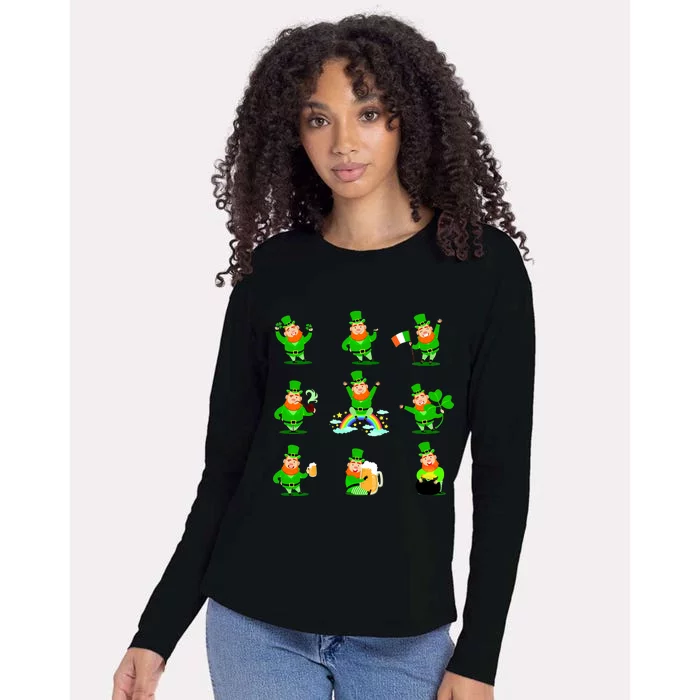 Funny St. Patrick's Day Shamrock Beer Leprechaun Emojis Womens Cotton Relaxed Long Sleeve T-Shirt