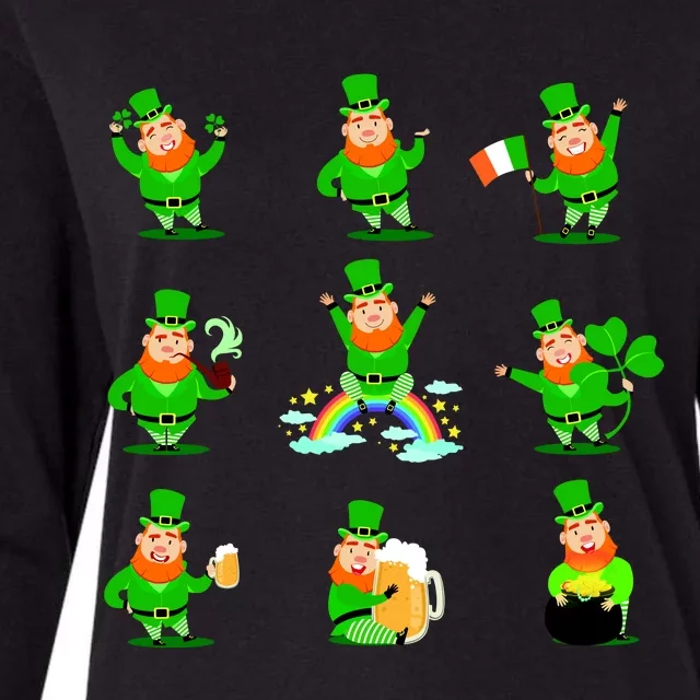 Funny St. Patrick's Day Shamrock Beer Leprechaun Emojis Womens Cotton Relaxed Long Sleeve T-Shirt