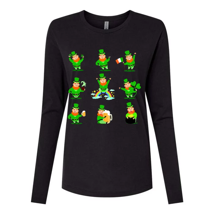 Funny St. Patrick's Day Shamrock Beer Leprechaun Emojis Womens Cotton Relaxed Long Sleeve T-Shirt