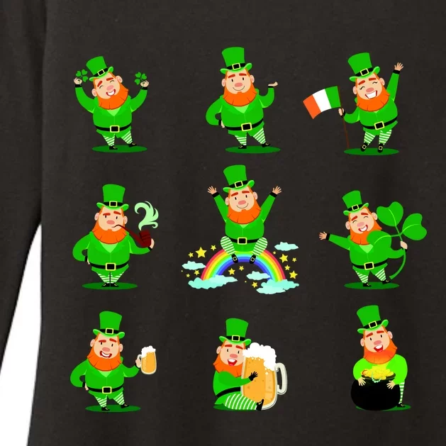 Funny St. Patrick's Day Shamrock Beer Leprechaun Emojis Womens CVC Long Sleeve Shirt