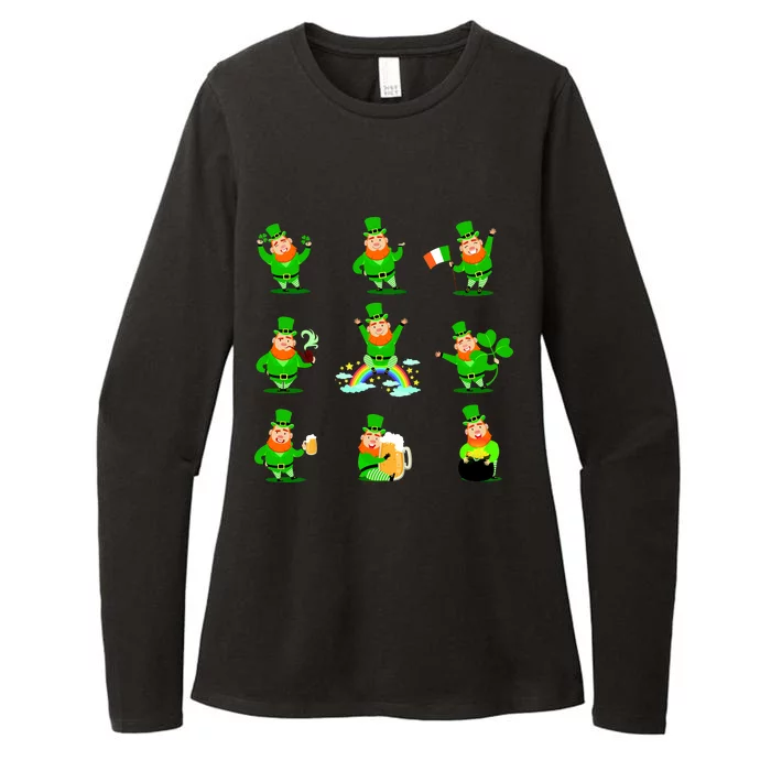 Funny St. Patrick's Day Shamrock Beer Leprechaun Emojis Womens CVC Long Sleeve Shirt