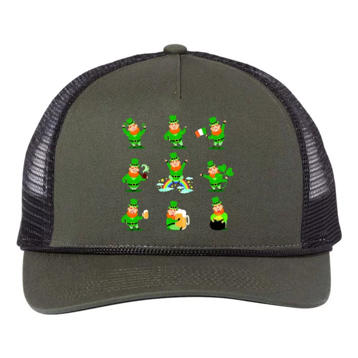 Funny St. Patrick's Day Shamrock Beer Leprechaun Emojis Retro Rope Trucker Hat Cap