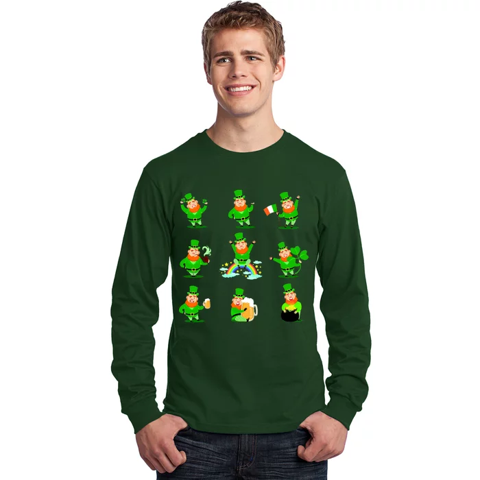 Funny St. Patrick's Day Shamrock Beer Leprechaun Emojis Long Sleeve Shirt