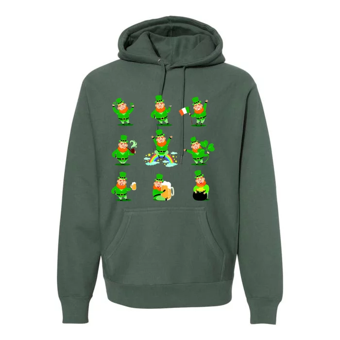 Funny St. Patrick's Day Shamrock Beer Leprechaun Emojis Premium Hoodie