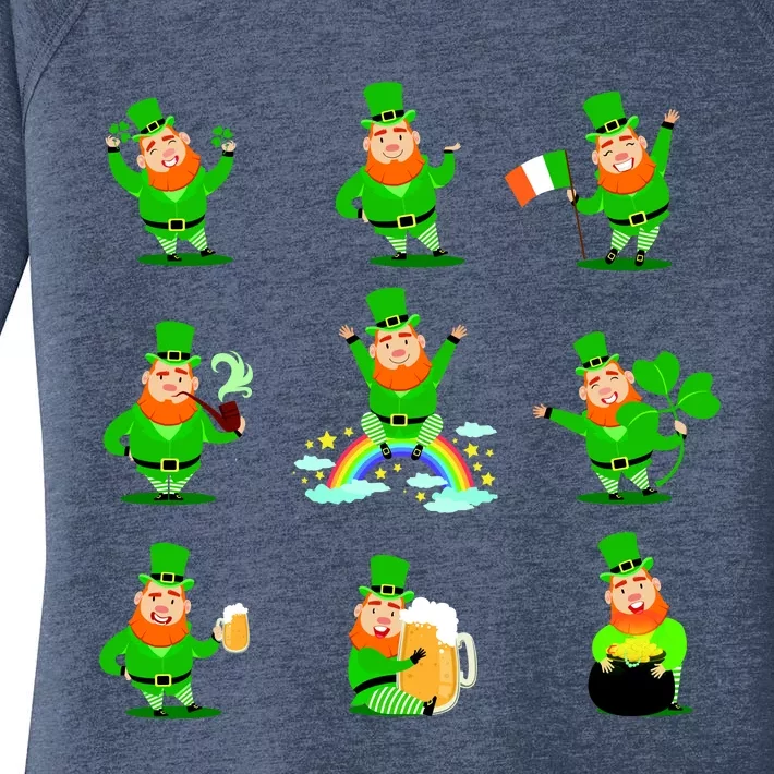 Funny St. Patrick's Day Shamrock Beer Leprechaun Emojis Women's Perfect Tri Tunic Long Sleeve Shirt