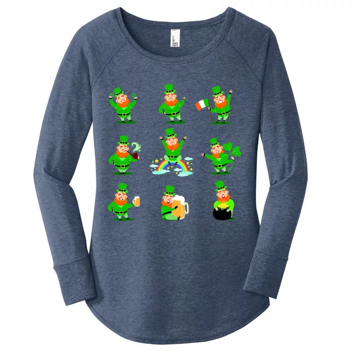 Funny St. Patrick's Day Shamrock Beer Leprechaun Emojis Women's Perfect Tri Tunic Long Sleeve Shirt