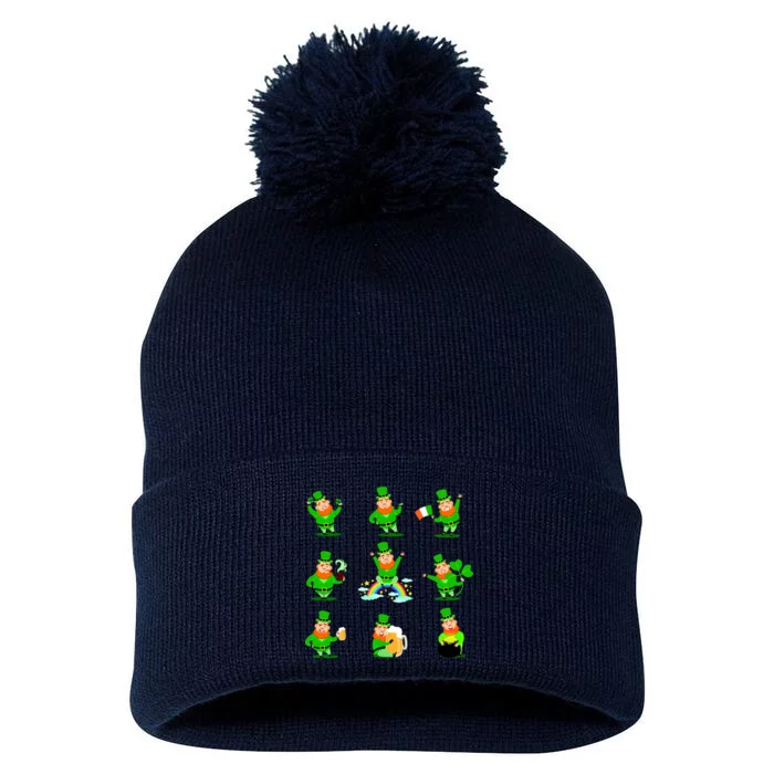 Funny St. Patrick's Day Shamrock Beer Leprechaun Emojis Pom Pom 12in Knit Beanie