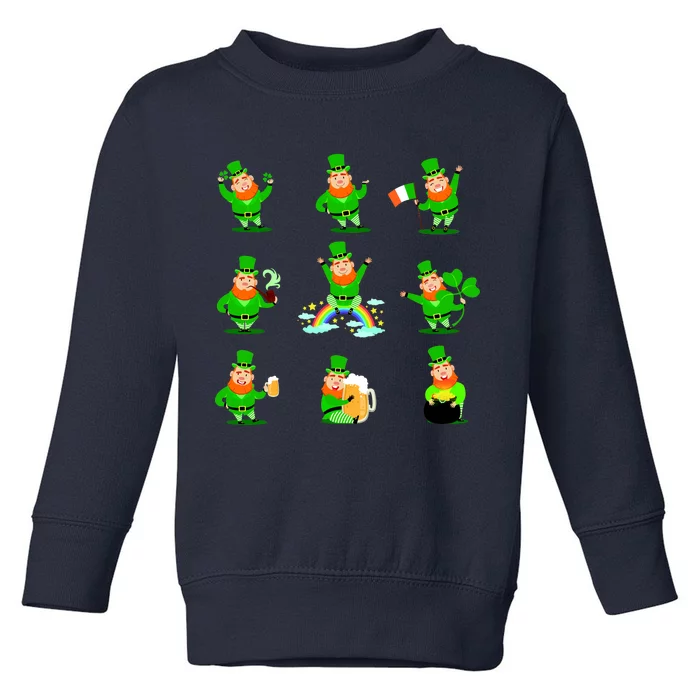 Funny St. Patrick's Day Shamrock Beer Leprechaun Emojis Toddler Sweatshirt