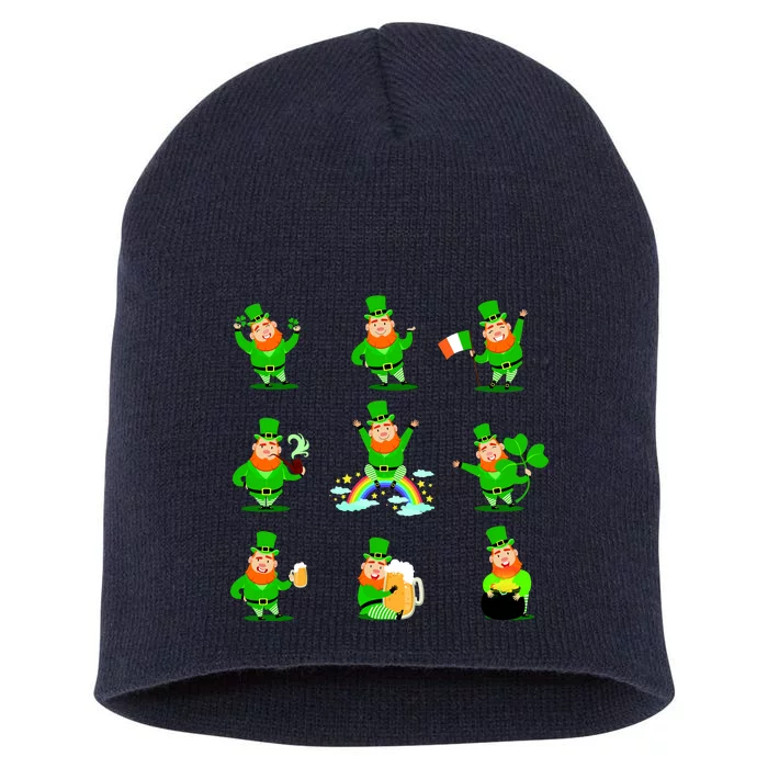 Funny St. Patrick's Day Shamrock Beer Leprechaun Emojis Short Acrylic Beanie