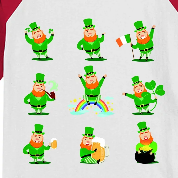 Funny St. Patrick's Day Shamrock Beer Leprechaun Emojis Kids Colorblock Raglan Jersey