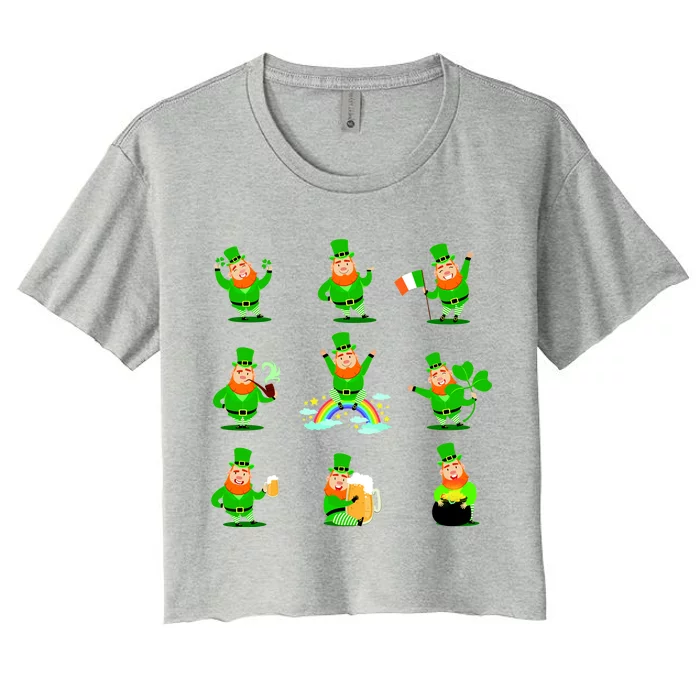 Funny St. Patrick's Day Shamrock Beer Leprechaun Emojis Women's Crop Top Tee