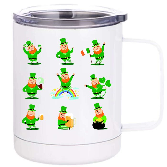 Funny St. Patrick's Day Shamrock Beer Leprechaun Emojis Front & Back 12oz Stainless Steel Tumbler Cup