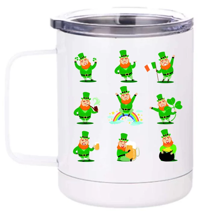 Funny St. Patrick's Day Shamrock Beer Leprechaun Emojis Front & Back 12oz Stainless Steel Tumbler Cup