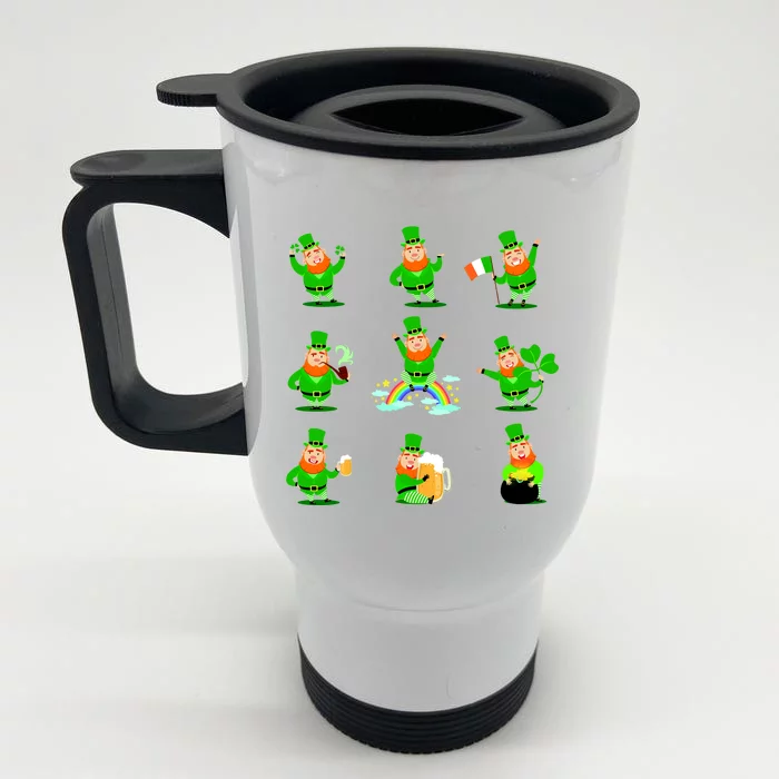 Funny St. Patrick's Day Shamrock Beer Leprechaun Emojis Front & Back Stainless Steel Travel Mug