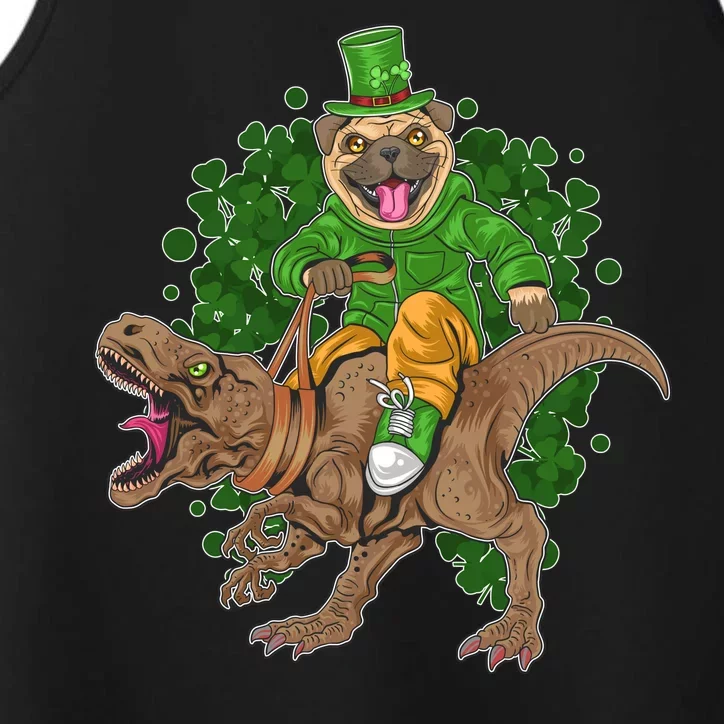 Funny St Patrick Pug On T-Rex Performance Tank